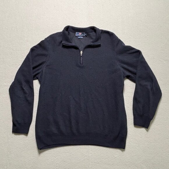 Vineyard Vines Sweater Mens Large Navy Blue Quarter Zip Mock Neck Comfort Knit - Picture 3 of 9